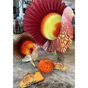 BEISTLE + Die Cut Thanksgiving Turkey Fall Decor Lot Of 10 Honeycomb 80s Vintage